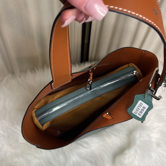 NEW! LEATHER SHOULD BAG WITH COSMETIC BAG ‘CELESTE’ - Picture 14 of 15